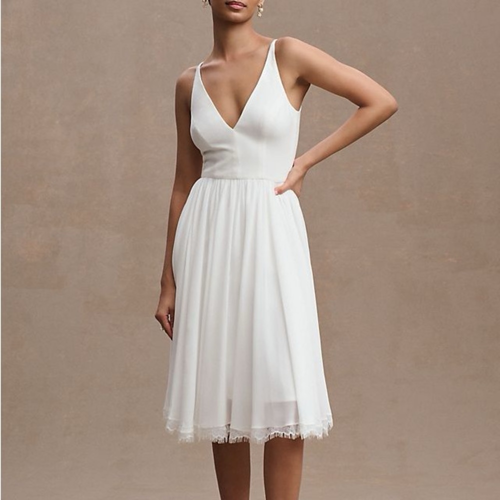 Dress the Population White V-Neck Midi Dress